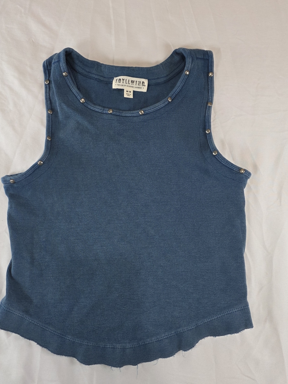 Idyllwind Blue Ribbed Crew Neck Tank with Silver Studs